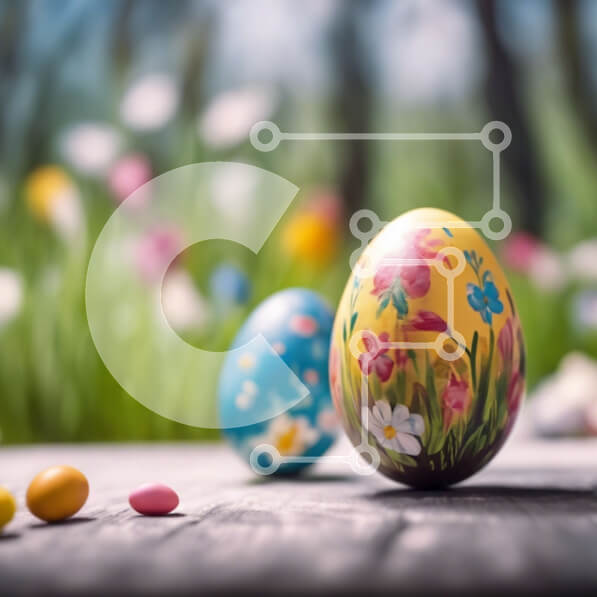 Intra Συλλεκτικό Ξύλινο Παζλ Plywood  4mm - Πολύχρωμα Πασχαλινά αυγά και καραμέλα σε ένα ξύλινο τραπέζι Σε Ξύλινο Κουτί - Διαστάσεις: 10x10 cm – 25 κομμάτια