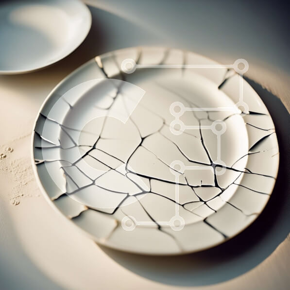 Intra Συλλεκτικό Ξύλινο Παζλ Plywood  4mm - Ραγισμένο λευκό πιάτο με κουτάλια στο τραπέζι Σε Ξύλινο Κουτί - Διαστάσεις: 10x10 cm – 25 κομμάτια