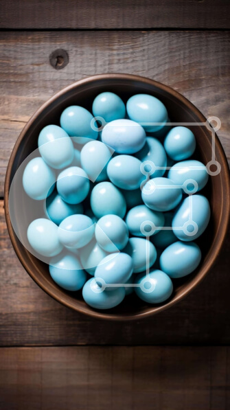 Intra Συλλεκτικό Ξύλινο Παζλ Plywood  4mm - Καφέ μπολ με μπλε καραμέλες σε ξύλινο τραπέζι Σε Ξύλινο Κουτί - Διαστάσεις: 10x10 cm – 25 κομμάτια