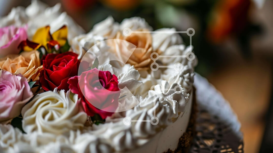 Σετ των 2 Intra Συλλεκτικό Ξύλινο Παζλ Plywood  4mm - Κέικ σε σχήμα καρδιάς με πολύχρωμα τριαντάφυλλα σε ασημένια πιατέλα Σε Ξύλινο Κουτί - Διαστάσεις: 10x10 cm – 25 κομμάτια