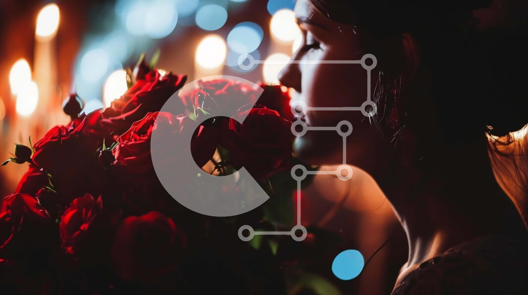 Intra Συλλεκτικό Ξύλινο Παζλ Plywood  4mm - Γυναίκα με κόκκινα τριαντάφυλλα και κεριά Σε Ξύλινο Κουτί - Διαστάσεις Puzzle: 10x10 cm – 25 κομμάτια