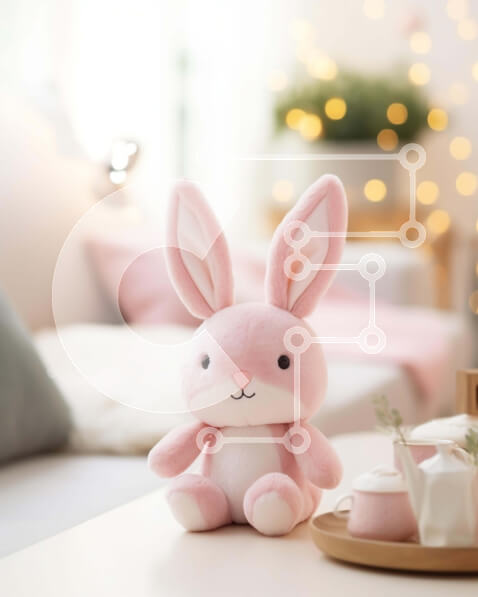 Intra Συλλεκτικό Ξύλινο Παζλ Plywood  4mm - Παιχνίδι με ροζ λαγουδάκι με φλιτζάνια τσαγιού στο τραπέζι Σε Ξύλινο Κουτί - Διαστάσεις Puzzle: 10x10 cm – 25 κομμάτια