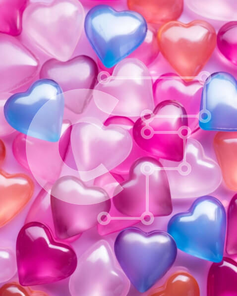 Intra Συλλεκτικό Ξύλινο Παζλ Plywood  4mm - Πολύχρωμες πλαστικές χάντρες σε σχήμα καρδιάς σε ροζ φόντο Σε Ξύλινο Κουτί - Διαστάσεις Puzzle: 10x10 cm – 25 κομμάτια