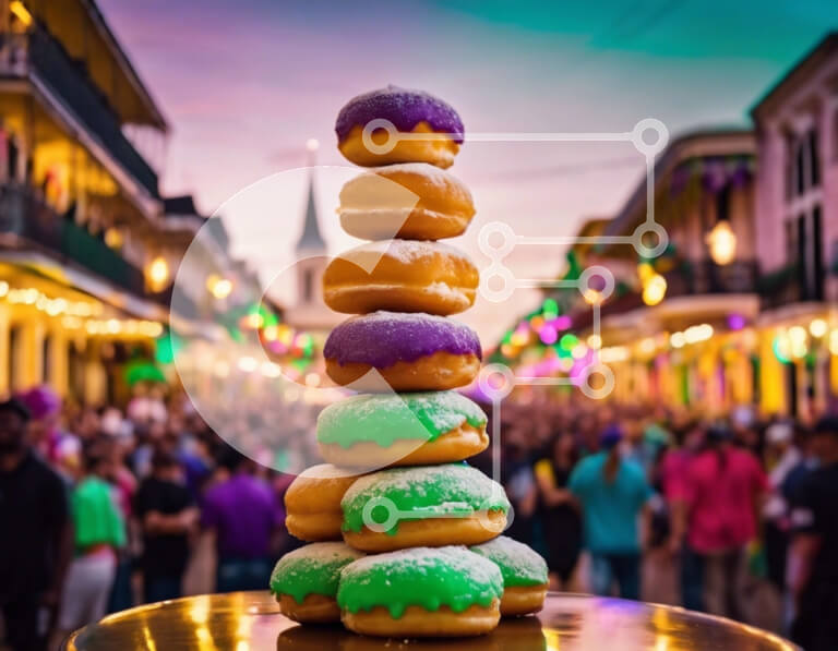 Σετ των 2 Intra Συλλεκτικό Ξύλινο Παζλ Plywood  4mm - Στοίβα από ντόνατς σε ένα τραπέζι σε αστικό περιβάλλον Σε Ξύλινο Κουτί - Διαστάσεις: 10x10 cm – 25 κομμάτια