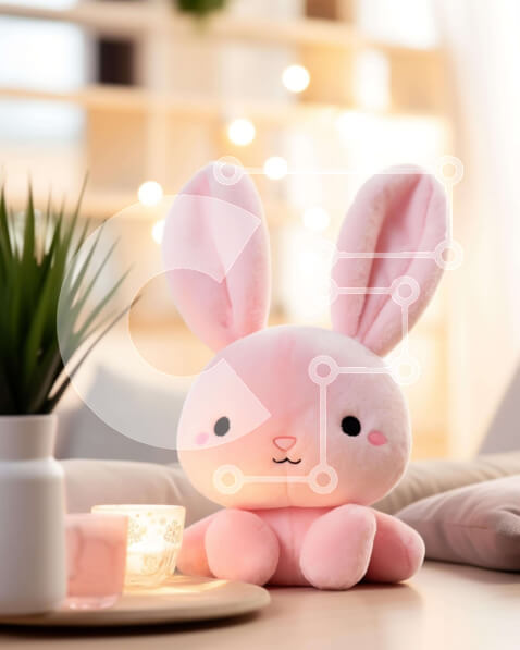 Intra Συλλεκτικό Ξύλινο Παζλ Plywood  4mm - Ροζ λαγουδάκι γεμιστό ζώο στο τραπέζι με κηροπήγια Σε Ξύλινο Κουτί - Διαστάσεις: 10x10 cm – 25 κομμάτια