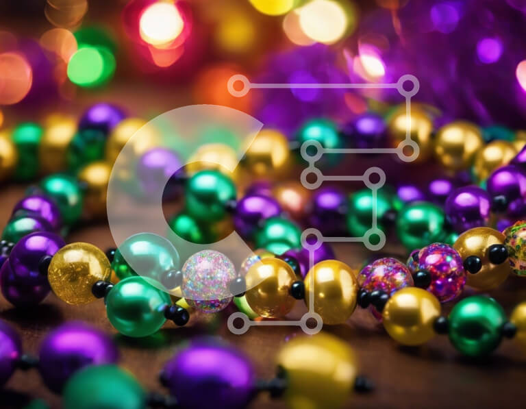 Intra Συλλεκτικό Ξύλινο Παζλ Plywood  4mm - Ζωντανές χάντρες Mardi Gras για μια εορταστική γιορτή Σε Ξύλινο Κουτί - Διαστάσεις: 10x10 cm – 25 κομμάτια