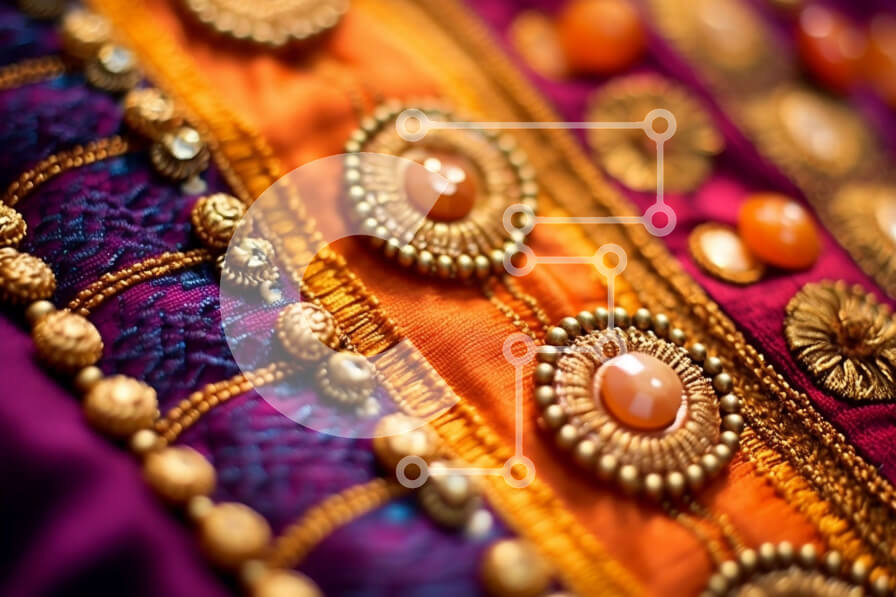 Intra Συλλεκτικό Ξύλινο Παζλ Plywood  4mm - Πλούσιο κεντημένο ύφασμα Paisley με χάντρες και πούλιες Σε Ξύλινο Κουτί - Διαστάσεις Puzzle: 10x10 cm – 25 κομμάτια