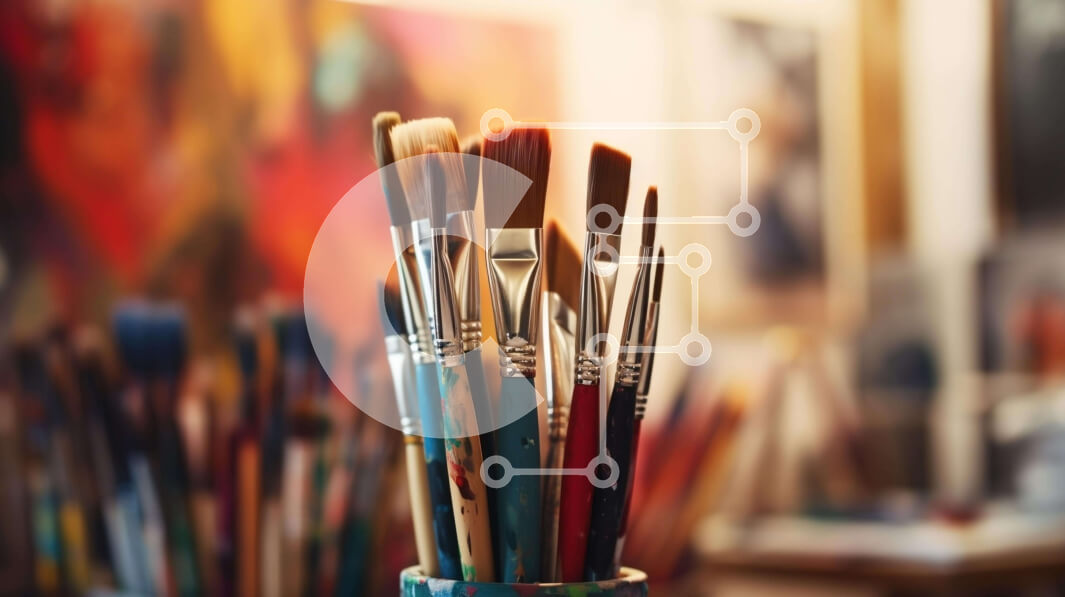 Intra Συλλεκτικό Ξύλινο Παζλ Plywood  4mm - Πολύχρωμα ποικίλα πινέλα στο Κύπελλο Σε Ξύλινο Κουτί - Διαστάσεις Puzzle: 10x10 cm – 25 κομμάτια