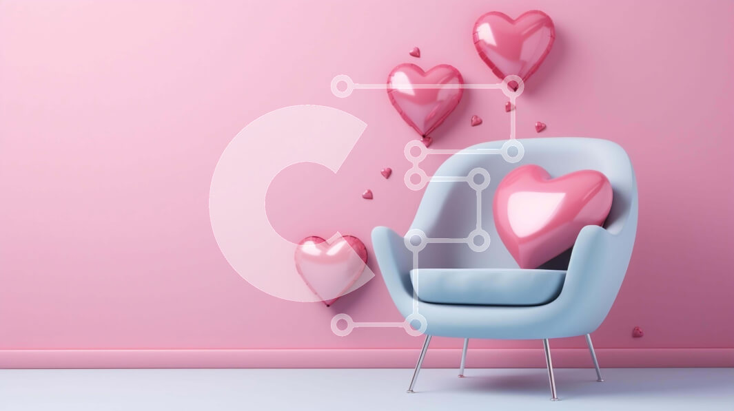 Intra Συλλεκτικό Ξύλινο Παζλ Plywood  4mm - Μπλε καρέκλα με ροζ μπαλόνια σε σχήμα καρδιάς Σε Ξύλινο Κουτί - Διαστάσεις Puzzle: 10x10 cm – 25 κομμάτια