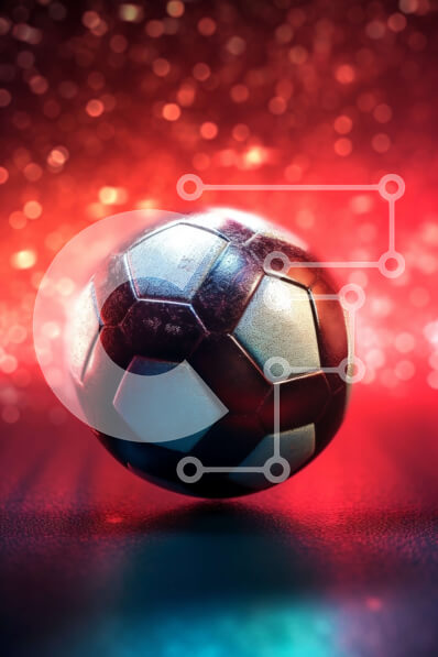 Intra Συλλεκτικό Ξύλινο Παζλ Plywood  4mm - Εικόνα υψηλής ποιότητας μιας μπάλας ποδοσφαίρου σε κόκκινο και μπλε φόντο Σε Ξύλινο Κουτί - Διαστάσεις Puzzle: 10x10 cm – 25 κομμάτια