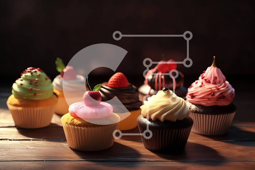 Σετ των 2 Intra Συλλεκτικό Ξύλινο Παζλ Plywood  4mm - Λαχταριστά cupcakes σε ζωηρά χρώματα σε ξύλινο τραπέζι Σε Ξύλινο Κουτί - Διαστάσεις: 10x10 cm – 25 κομμάτια