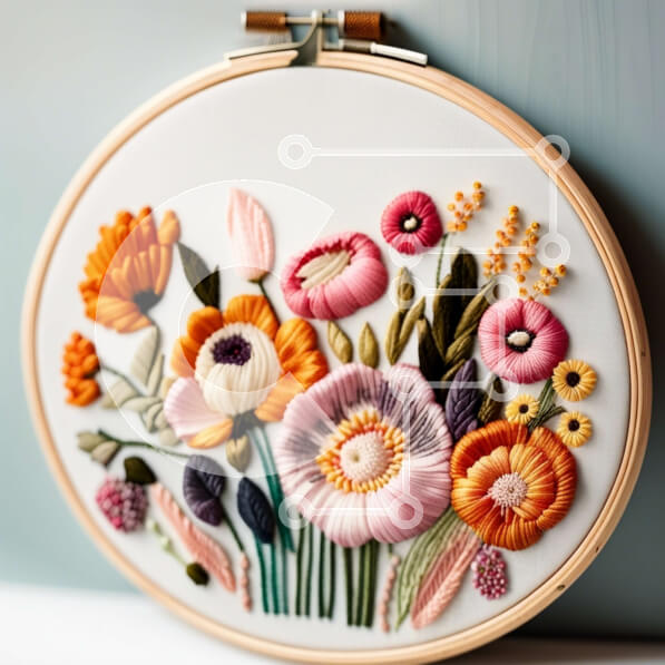 Intra Συλλεκτικό Ξύλινο Παζλ Plywood  4mm - Όμορφο τσέρκι κεντήματος με τρισδιάστατα λουλούδια Σε Ξύλινο Κουτί - Διαστάσεις Puzzle: 10x10 cm – 25 κομμάτια