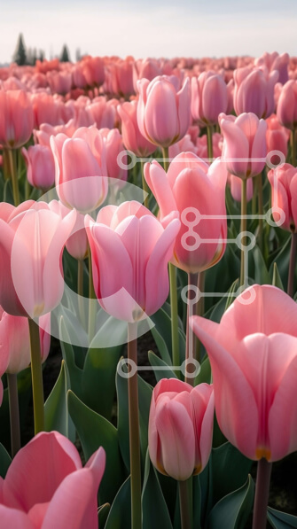 Intra Συλλεκτικό Ξύλινο Παζλ Plywood  4mm - Εκπληκτική εικόνα ενός χωραφιού με ροζ τουλίπες σε πλήρη άνθιση την άνοιξη Σε Ξύλινο Κουτί - Διαστάσεις Puzzle: 10x10 cm – 25 κομμάτια