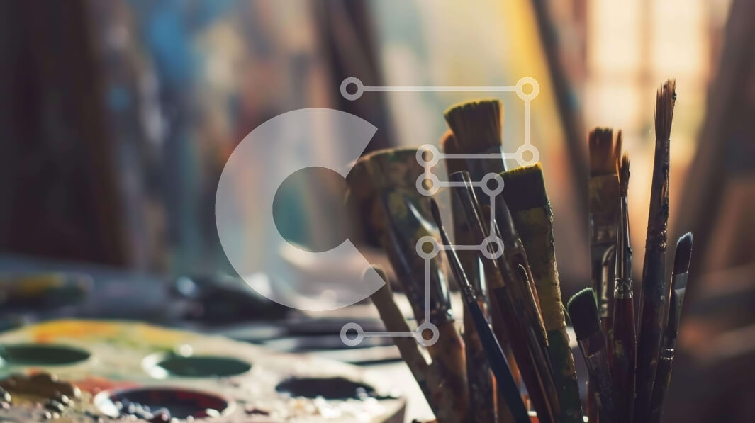 Intra Συλλεκτικό Ξύλινο Παζλ Plywood  4mm - Είδη τέχνης και πινέλα στο χώρο εργασίας του καλλιτέχνη Σε Ξύλινο Κουτί - Διαστάσεις Puzzle: 10x10 cm – 25 κομμάτια