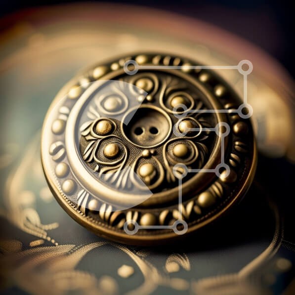 Intra Συλλεκτικό Ξύλινο Παζλ Plywood  4mm - Όμορφη κοντινή φωτογραφία ενός επιχρυσωμένου κουμπιού με περίπλοκα σχέδια Σε Ξύλινο Κουτί - Διαστάσεις: 10x10 cm – 25 κομμάτια