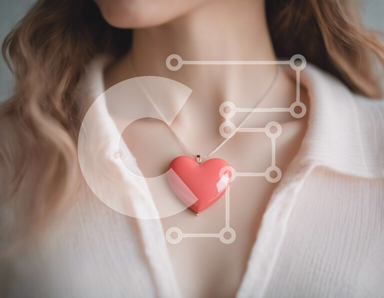 Intra Συλλεκτικό Ξύλινο Παζλ Plywood  4mm - Γυναίκα που φορά ροζ κολιέ σε σχήμα καρδιάς Σε Ξύλινο Κουτί - Διαστάσεις Puzzle: 10x10 cm – 25 κομμάτια