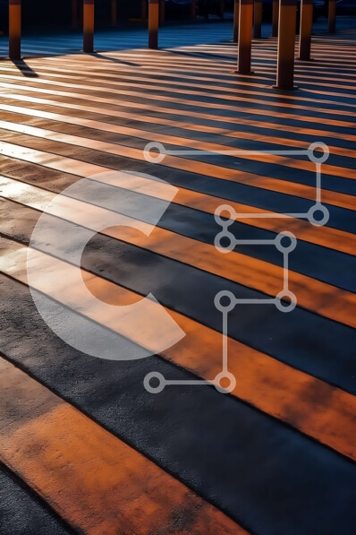 Intra Συλλεκτικό Ξύλινο Παζλ Plywood  4mm - Διάβαση πεζών με πορτοκαλί και μαύρες ρίγες στο έδαφος και ηλιοβασίλεμα στο βάθος Σε Ξύλινο Κουτί - Διαστάσεις Puzzle: 10x10 cm – 25 κομμάτια