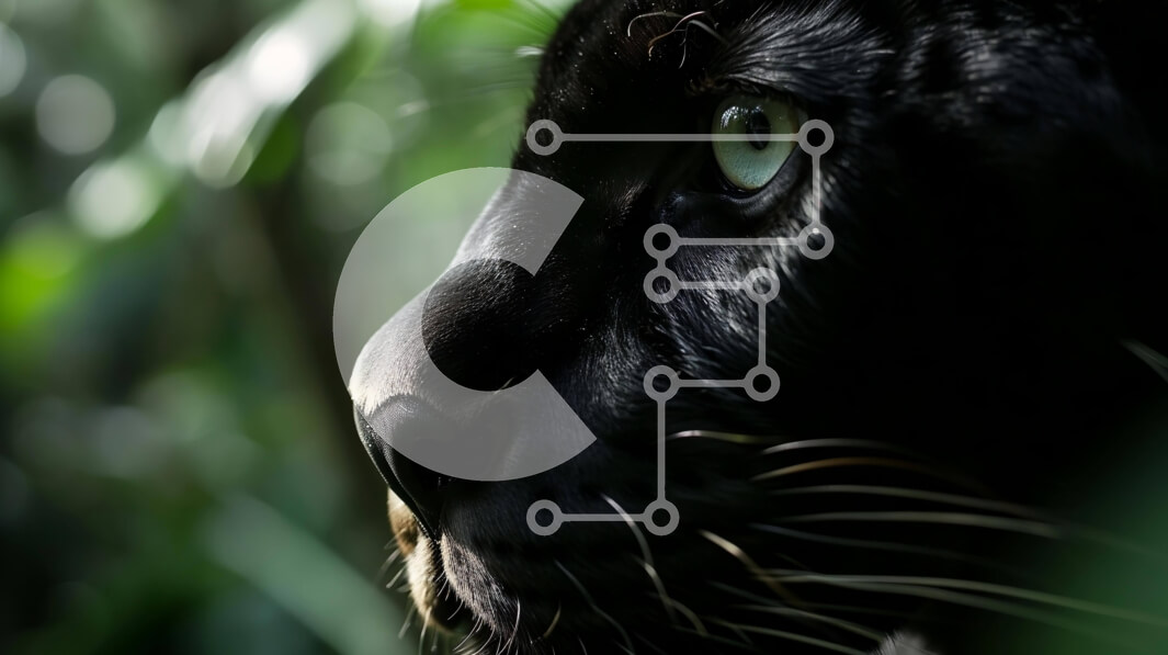 Σετ των 2 Intra Συλλεκτικό Ξύλινο Παζλ Plywood  4mm - Κοντινό πλάνο του προσώπου ενός μαύρου πάνθηρα με φωτεινά πράσινα μάτια Σε Ξύλινο Κουτί - Διαστάσεις: 10x10 cm – 25 κομμάτια