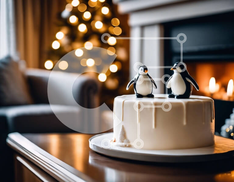 Intra Συλλεκτικό Ξύλινο Παζλ Plywood  4mm - Γιορτή Αγάπης με Πιγκουίνους Κέικ Σε Ξύλινο Κουτί - Διαστάσεις Puzzle: 10x10 cm – 25 κομμάτια