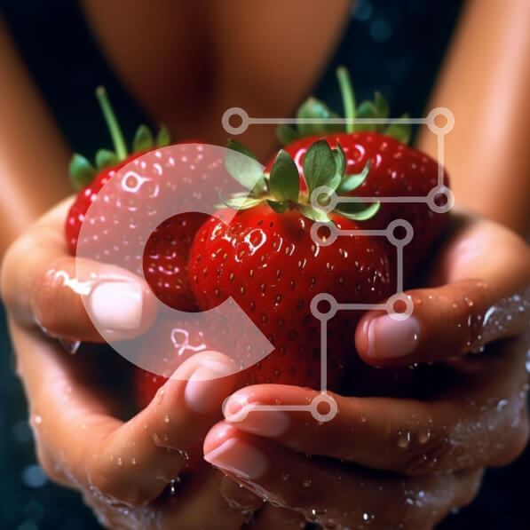 Intra Συλλεκτικό Ξύλινο Παζλ Plywood  4mm - Όμορφη εικόνα μιας γυναίκας που κρατά τρεις φράουλες Σε Ξύλινο Κουτί - Διαστάσεις Puzzle: 10x10 cm – 25 κομμάτια