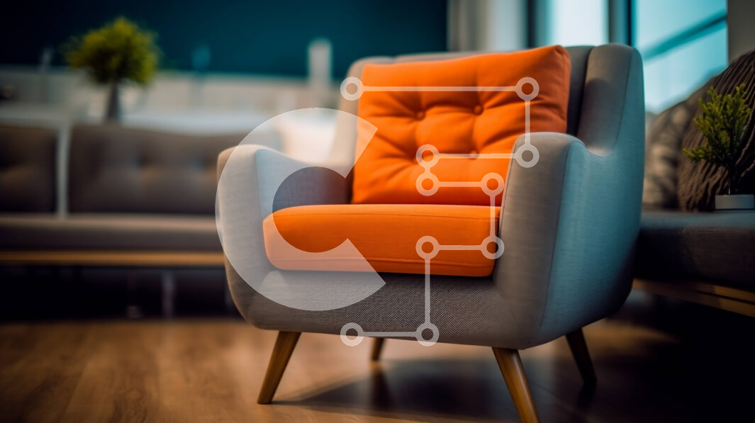 Intra Συλλεκτικό Ξύλινο Παζλ Plywood  4mm - Κομψή πολυθρόνα σε γκρι και πορτοκαλί χρώμα σε καθαρό και μοντέρνο δωμάτιο Σε Ξύλινο Κουτί - Διαστάσεις Puzzle: 10x10 cm – 25 κομμάτια