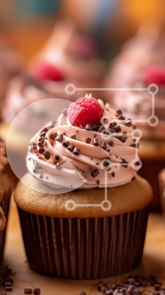 Intra Συλλεκτικό Ξύλινο Παζλ Plywood  4mm - Λαχταριστά Cupcakes με τσιπ σοκολάτας με πάγο βατόμουρου Σε Ξύλινο Κουτί - Διαστάσεις: 10x10 cm – 25 κομμάτια