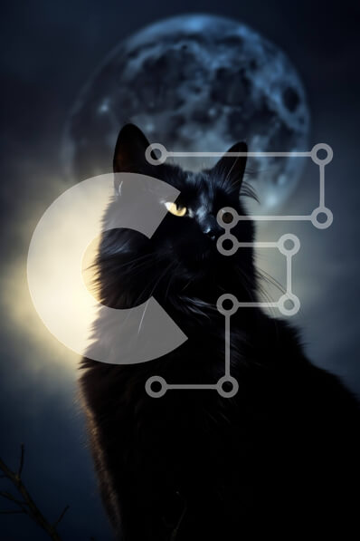 Σετ των 2 Intra Συλλεκτικό Ξύλινο Παζλ Plywood  4mm - Μυστηριώδης εικόνα μιας μαύρης γάτας μπροστά από μια πανσέληνο Σε Ξύλινο Κουτί - Διαστάσεις: 10x10 cm – 25 κομμάτια