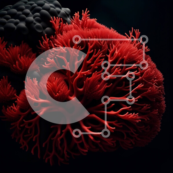 Intra Συλλεκτικό Ξύλινο Παζλ Plywood  4mm - Δονούμενη εικόνα κόκκινου κοραλλιού με μικρούς πολύποδες σε βραχώδη επιφάνεια Σε Ξύλινο Κουτί - Διαστάσεις: 10x10 cm – 25 κομμάτια