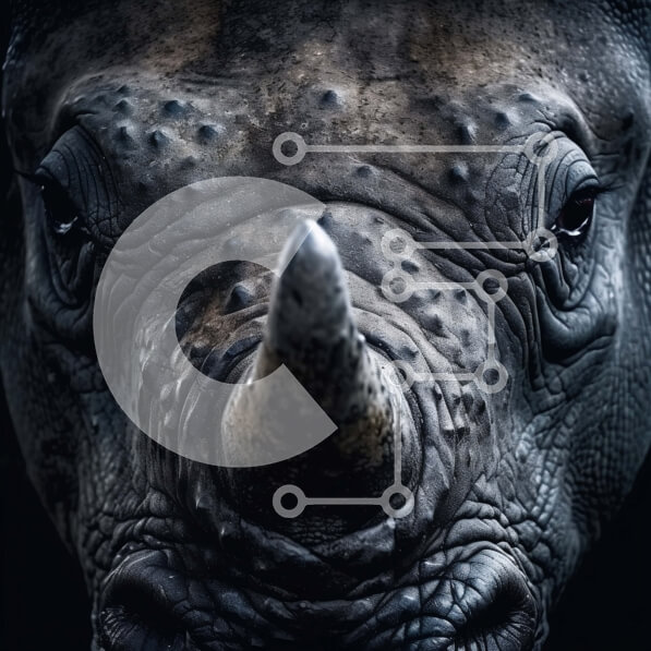 Intra Συλλεκτικό Ξύλινο Παζλ Plywood  4mm - Κοντινή εικόνα του προσώπου ενός ρινόκερου με μεγάλο κέρατο στη μύτη Σε Ξύλινο Κουτί - Διαστάσεις: 10x10 cm – 25 κομμάτια
