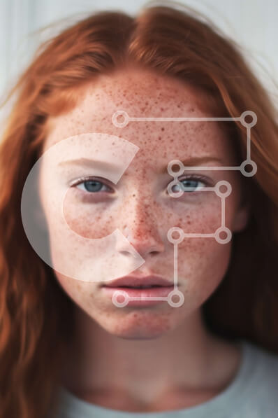 Intra Συλλεκτικό Ξύλινο Παζλ Plywood  4mm - Πορτρέτο μιας κοκκινομάλλας γυναίκας με φακίδες και ένα πράσινο πουκάμισο Σε Ξύλινο Κουτί - Διαστάσεις Puzzle: 10x10 cm – 25 κομμάτια