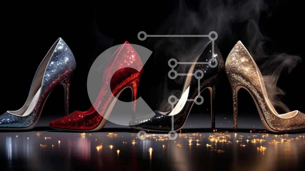 Intra Συλλεκτικό Ξύλινο Παζλ Plywood  4mm - Πολύχρωμα γυναικεία ψηλοτάκουνα παπούτσια σε μαύρο φόντο Σε Ξύλινο Κουτί - Διαστάσεις Puzzle: 10x10 cm – 25 κομμάτια