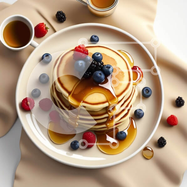 Σετ των 2 Intra Συλλεκτικό Ξύλινο Παζλ Plywood  4mm - Νόστιμες τηγανίτες με σιρόπι και μούρα σε ένα πιάτο Σε Ξύλινο Κουτί - Διαστάσεις: 10x10 cm – 25 κομμάτια