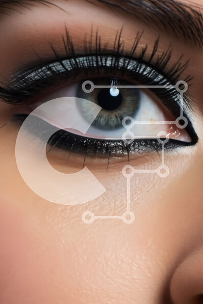 Intra Συλλεκτικό Ξύλινο Παζλ Plywood  4mm - Κοντινό πλάνο του Γυναικείου ματιού με μαύρο eyeliner και μπλε σκιά ματιών Σε Ξύλινο Κουτί - Διαστάσεις Puzzle: 10x10 cm – 25 κομμάτια