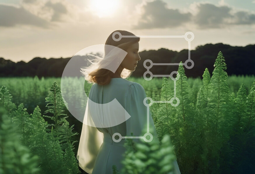 Intra Συλλεκτικό Ξύλινο Παζλ Plywood  4mm - Γυναίκα που περπατά σε ένα καταπράσινο χωράφι Σε Ξύλινο Κουτί - Διαστάσεις: 10x10 cm – 25 κομμάτια