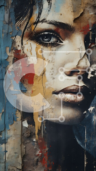 Intra Συλλεκτικό Ξύλινο Παζλ Plywood  4mm - Γυναίκα με βαμμένο πρόσωπο σε κόκκινο φόρεμα στον τοίχο που ξεφλουδίζει Σε Ξύλινο Κουτί - Διαστάσεις Puzzle: 10x10 cm – 25 κομμάτια