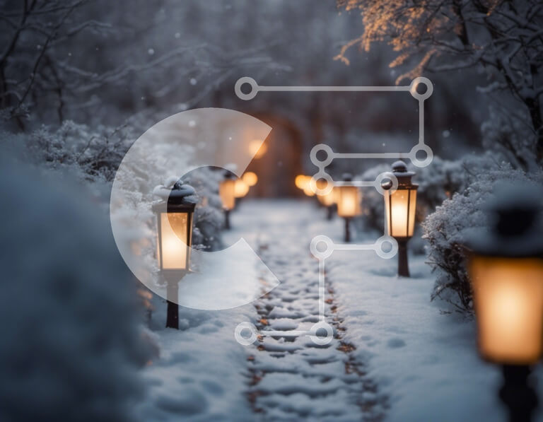 Intra Συλλεκτικό Ξύλινο Παζλ Plywood  4mm - Χιονισμένο μονοπάτι με αναμμένους φανοστάτες τη νύχτα Σε Ξύλινο Κουτί - Διαστάσεις Puzzle: 10x10 cm – 25 κομμάτια