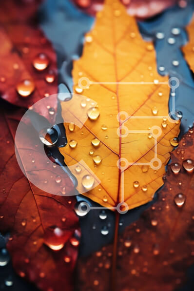 Σετ των 2 Intra Συλλεκτικό Ξύλινο Παζλ Plywood  4mm - Κοντινή όψη των ζωντανών φθινοπωρινών φύλλων με σταγονίδια νερού Σε Ξύλινο Κουτί - Διαστάσεις: 10x10 cm – 25 κομμάτια