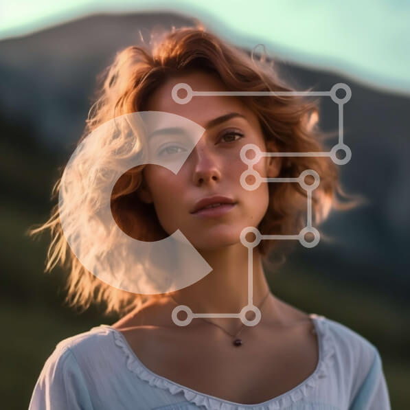 Intra Συλλεκτικό Ξύλινο Παζλ Plywood  4mm - Γραφική άποψη μιας κοκκινομάλλας γυναίκας σε ένα χωράφι με βουνά στο φόντο Σε Ξύλινο Κουτί - Διαστάσεις Puzzle: 10x10 cm – 25 κομμάτια