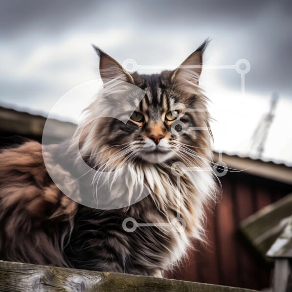 Intra Συλλεκτικό Ξύλινο Παζλ Plywood  4mm - Σοβαρή μακρυμάλλη γάτα που κάθεται στον ξύλινο φράκτη Σε Ξύλινο Κουτί - Διαστάσεις: 10x10 cm – 25 κομμάτια