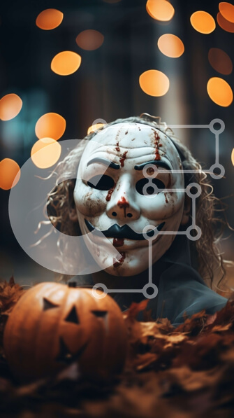 Intra Συλλεκτικό Ξύλινο Παζλ Plywood  4mm - Απόκριες μασκοφόρος φιγούρα με κολοκύθα σε φθινοπωρινά φύλλα Σε Ξύλινο Κουτί - Διαστάσεις: 10x10 cm – 25 κομμάτια