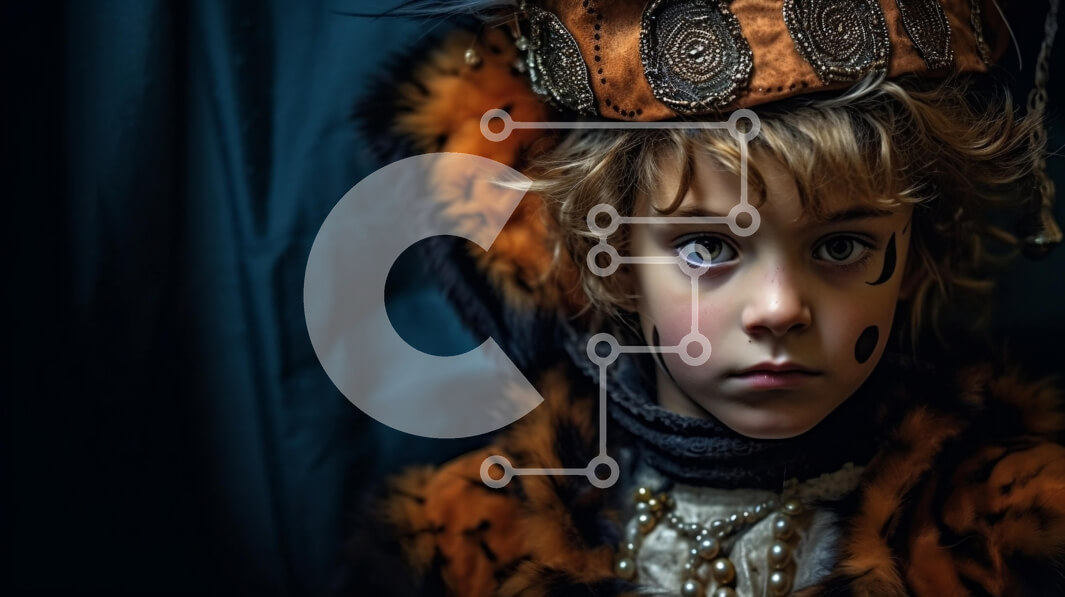 Intra Συλλεκτικό Ξύλινο Παζλ Plywood  4mm - Αξιολάτρευτη εικόνα ενός νεαρού αγοριού με κοστούμι τίγρης και στέμμα Σε Ξύλινο Κουτί - Διαστάσεις Puzzle: 10x10 cm – 25 κομμάτια