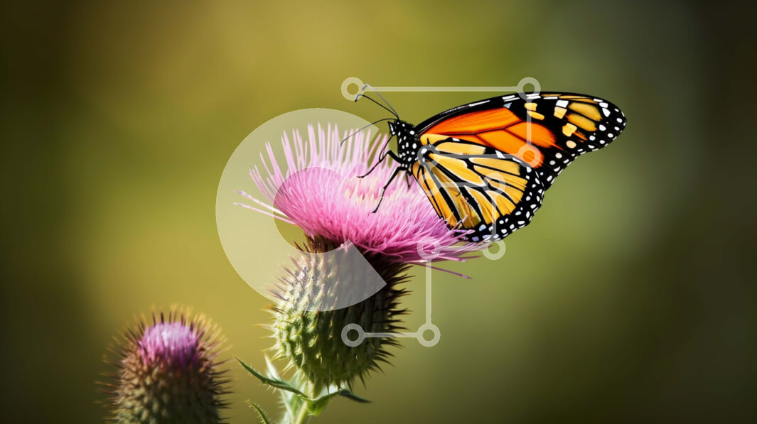 Intra Συλλεκτικό Ξύλινο Παζλ Plywood  4mm - Όμορφη εικόνα μιας πεταλούδας Monarch σε ένα ροζ λουλούδι γαϊδουράγκαθου Σε Ξύλινο Κουτί - Διαστάσεις: 10x10 cm – 25 κομμάτια