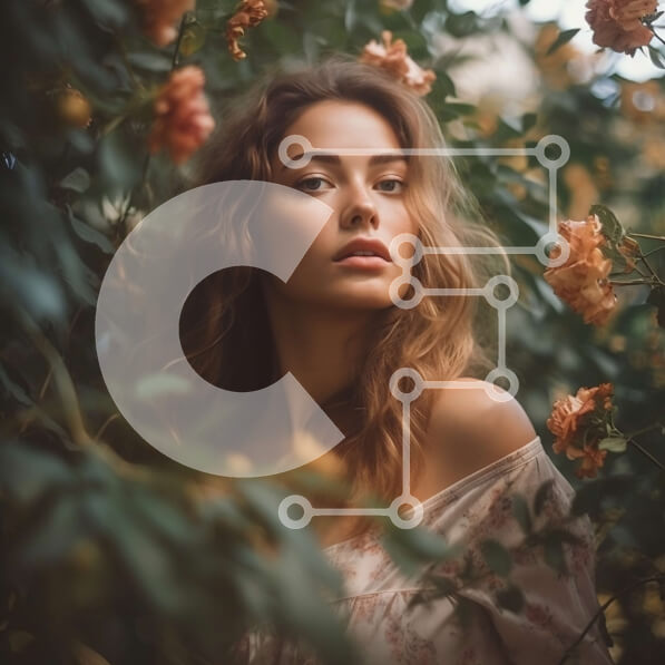 Σετ των 2 Intra Συλλεκτικό Ξύλινο Παζλ Plywood  4mm - Ρομαντική εικόνα μιας γυναίκας με μια φλοράλ φούστα που στέκεται σε έναν κήπο με τριαντάφυλλα Σε Ξύλινο Κουτί - Διαστάσεις: 10x10 cm – 25 κομμάτια