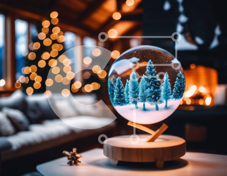 Intra Συλλεκτικό Ξύλινο Παζλ Plywood  4mm - Εορταστική διακόσμηση Snow Globe σε ξύλινο τραπέζι Σε Ξύλινο Κουτί - Διαστάσεις Puzzle: 10x10 cm – 25 κομμάτια