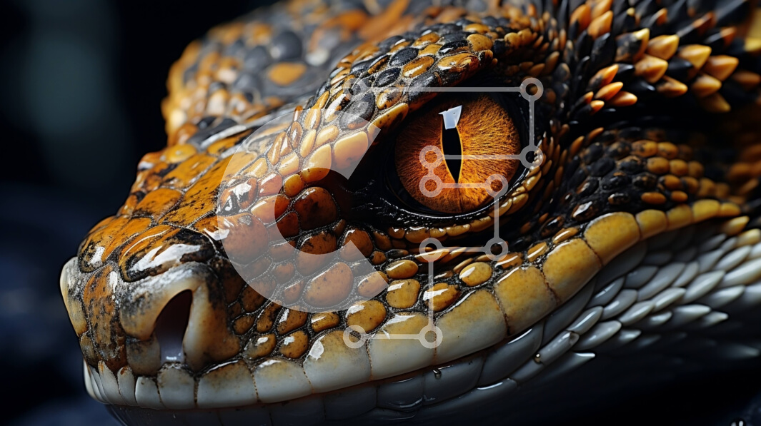 Σετ των 2 Intra Συλλεκτικό Ξύλινο Παζλ Plywood  4mm - Κοντινή εικόνα του κεφαλιού του φιδιού με τα κίτρινα μάτια Σε Ξύλινο Κουτί - Διαστάσεις: 10x10 cm – 25 κομμάτια