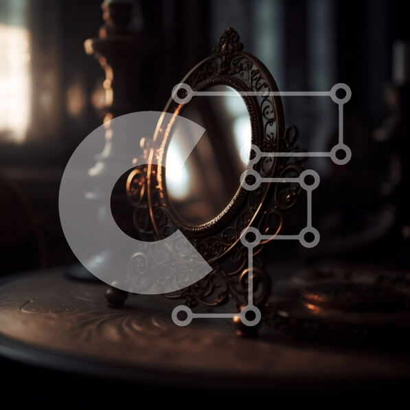 Intra Συλλεκτικό Ξύλινο Παζλ Plywood  4mm - Αντίκα καθρέφτης με χρυσό πλαίσιο σε ξύλινο τραπέζι σε δωμάτιο με χαμηλό φωτισμό Σε Ξύλινο Κουτί - Διαστάσεις Puzzle: 10x10 cm – 25 κομμάτια