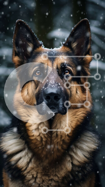 Σετ των 2 Intra Συλλεκτικό Ξύλινο Παζλ Plywood  4mm - Σοβαρός γερμανικός ποιμενικός σκύλος σε ένα χιονισμένο δάσος Σε Ξύλινο Κουτί - Διαστάσεις: 10x10 cm – 25 κομμάτια