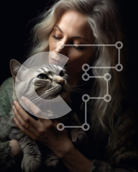 Σετ των 2 Intra Συλλεκτικό Ξύλινο Παζλ Plywood  4mm - Όμορφο πορτρέτο γυναίκας και γάτας Σε Ξύλινο Κουτί - Διαστάσεις: 10x10 cm – 25 κομμάτια