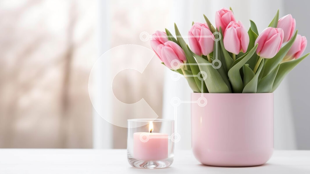 Intra Συλλεκτικό Ξύλινο Παζλ Plywood  4mm - Ροζ τουλίπες σε βάζο με κηροπήγια και ανοιχτό παράθυρο Σε Ξύλινο Κουτί - Διαστάσεις: 10x10 cm – 25 κομμάτια