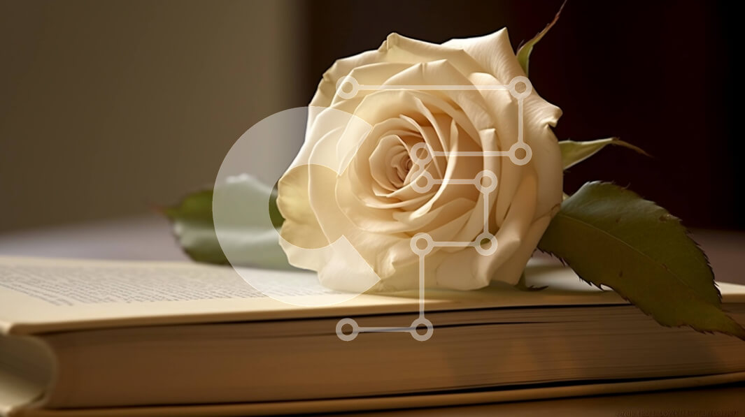 Intra Συλλεκτικό Ξύλινο Παζλ Plywood  4mm - Όμορφη εικόνα ενός λευκού τριαντάφυλλου σε ένα ανοιχτό βιβλίο σε ένα ξύλινο τραπέζι Σε Ξύλινο Κουτί - Διαστάσεις: 10x10 cm – 25 κομμάτια